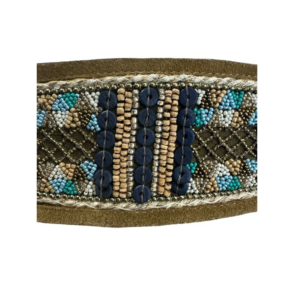 Chico's Leather Beaded Wide Belt Women’s Sz M NWT Snap Multi-color Statement